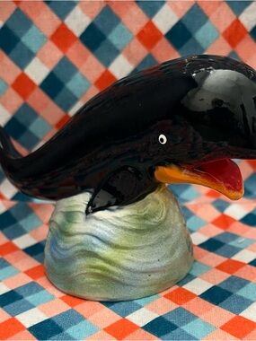 Vintage Diecast  Irwin Skiba Whale Bottle Opener with Swirled Base 5”x3”